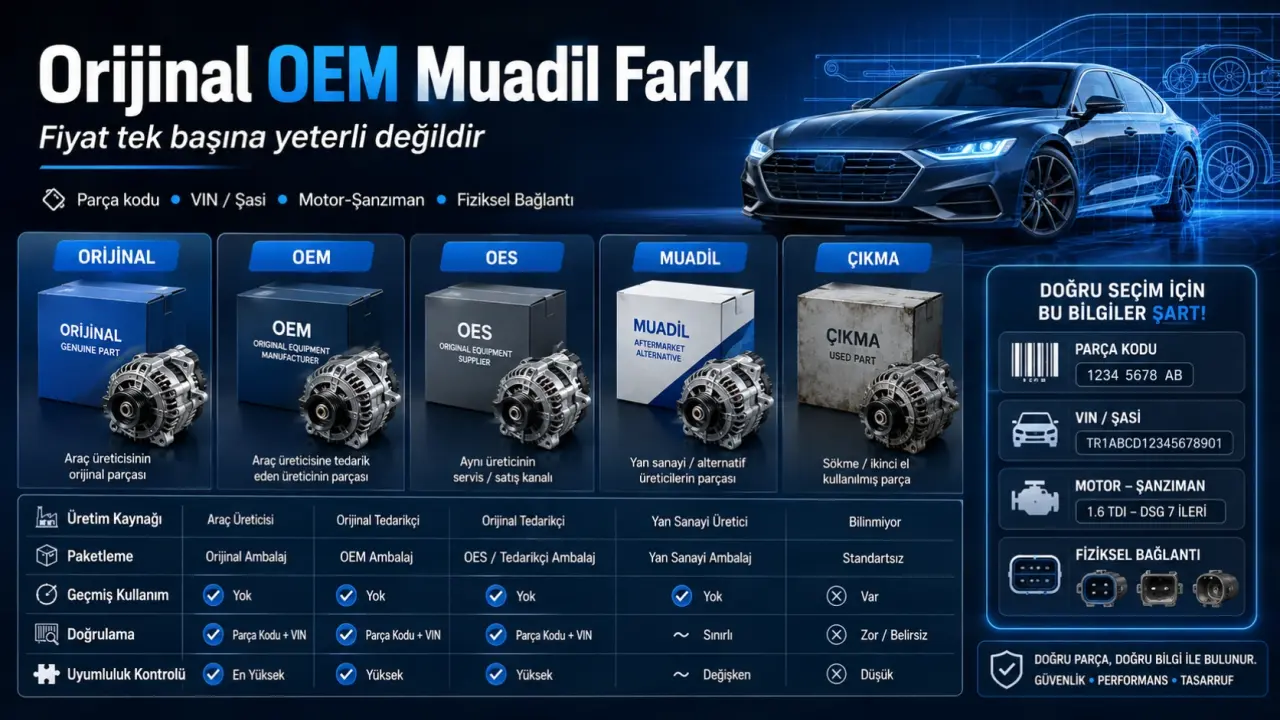 Orijinal, OEM, OES, Muadil ve Çıkma Parça: orijinal OEM muadil farkı